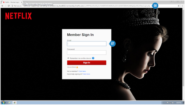netflix phishing scam login window