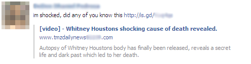 Whitney Houston Scam on Facebook