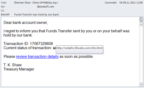 Funds Transfer Phishing