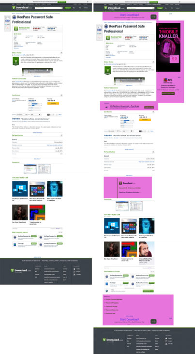 Website-Screenshot mit und ohne Werbeblocker
