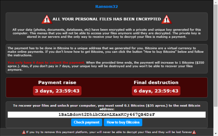 The ransom note displayed by the malware