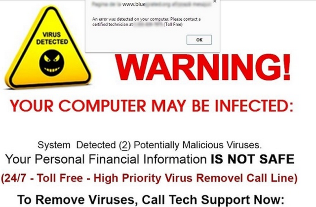 Falschmeldungen fordern Sie auf, ein Anti-Virus-Unternehmen anzurufen.