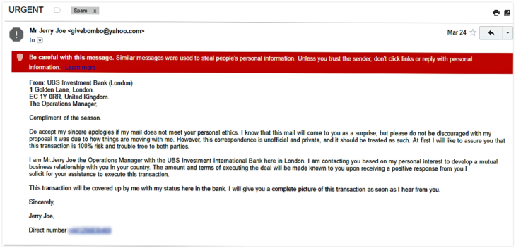 Phishing-E-Mail von UBS