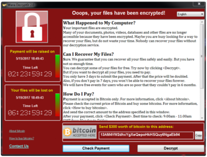 WannaCry Ransomware ransom note -