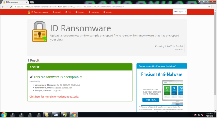 Xorist bei ID Ransomware – Manuelle Entfernung von Ransomware