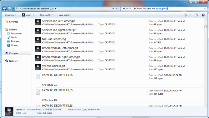 Screenshot der lokalen Festplatte – Manuelle Entfernung von Ransomware