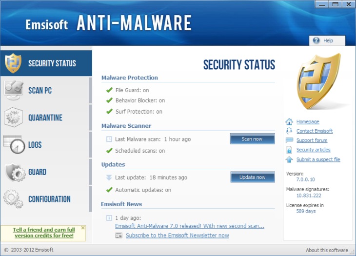 Emsisoft Anti-Malware – Sicherheitsstatus (2003–2012)