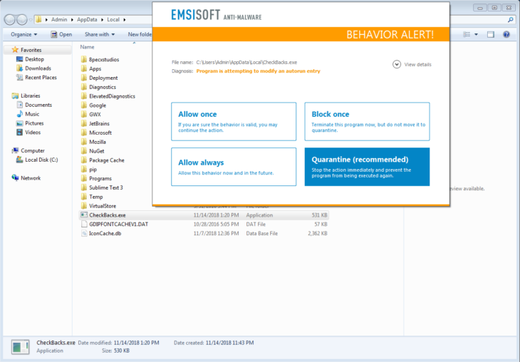 Emsisoft-Warnmeldung bei ISO-Malware