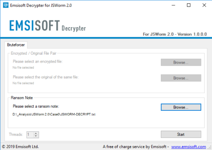 Emsisoft JSWorm 2.0 Decrypter