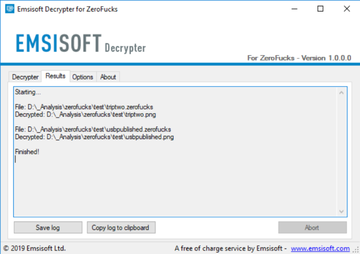 Successful Emsisoft ZeroFucks Decryption