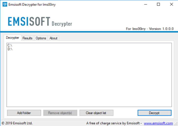 Emsisoft Ims00rry Decryptor