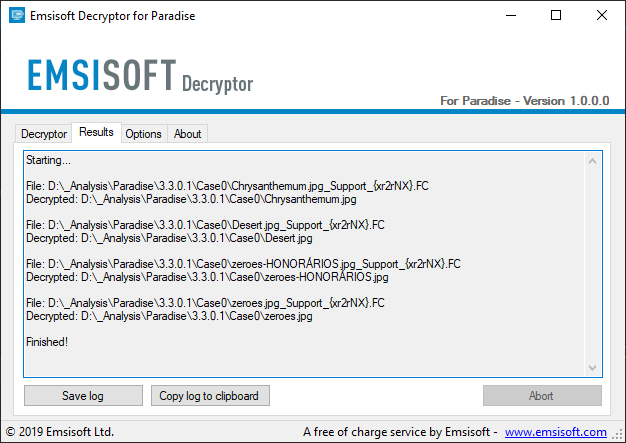 Successful decryption of Paradise ransomware