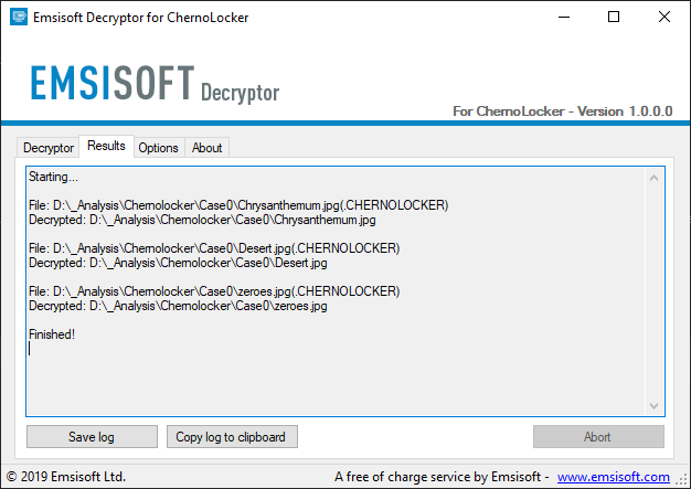Successful decryption of ChernoLocker encrypted files