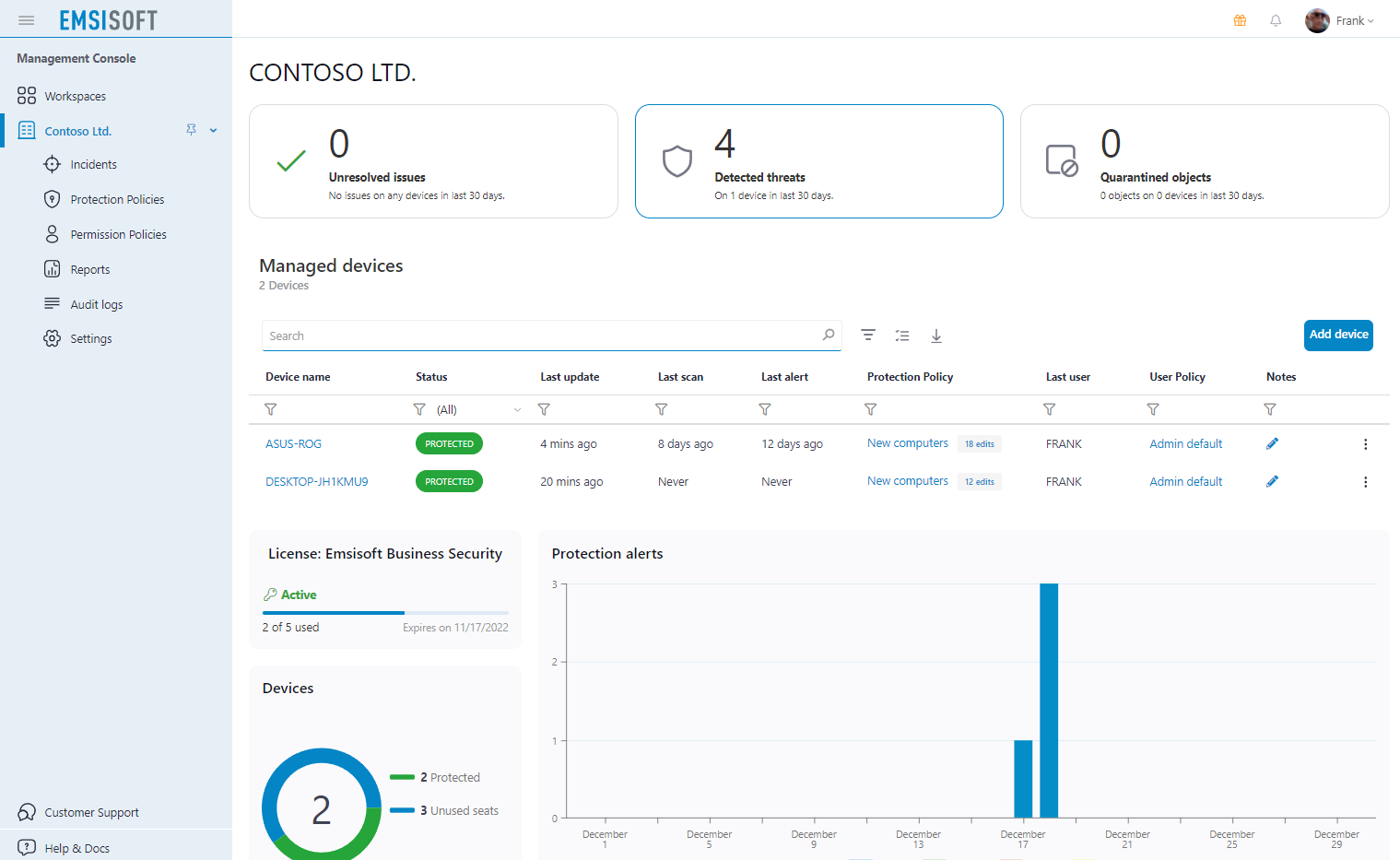 Improved UI - Emsisoft Management Console